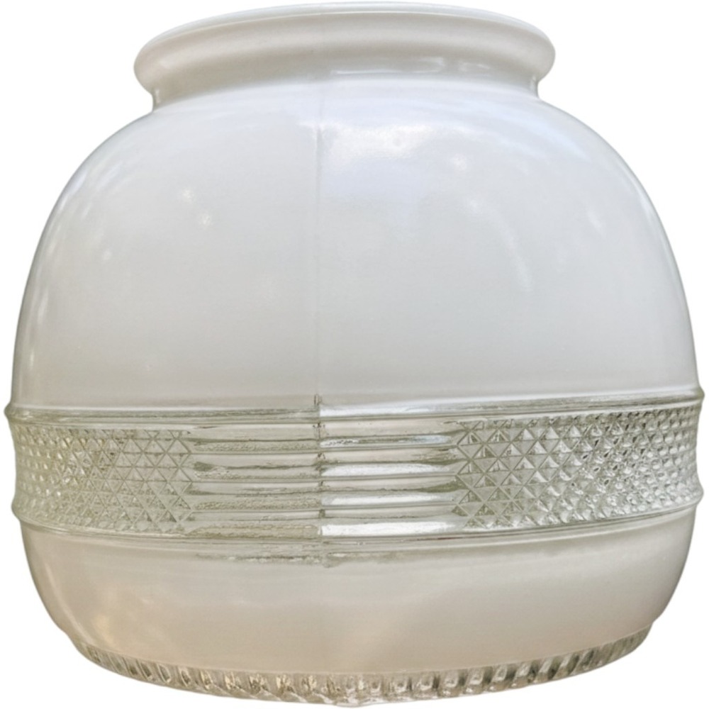 Light Shade Milk Glass Globe Two Tone Diamond Point Clear Band 3 inch Fitter